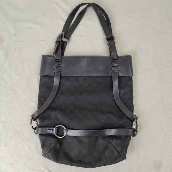 Gucci Black Monogram Shoulder Bag Black Canvas Leather Horsebit Bondage Tote - Picture 1 of 14